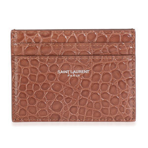 Saint Laurent Brown Croc Embossed Calfskin Logo Card Holder